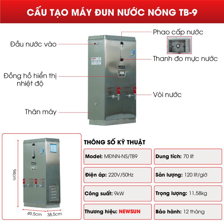 Cấu tạo máy đun nước nóng TB-9