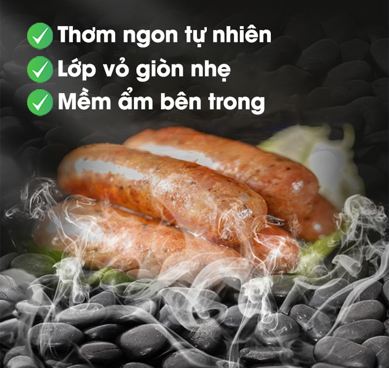 Đá bazan mang đến hương vị thơm ngon tự nhiên cho món xúc xích nướng