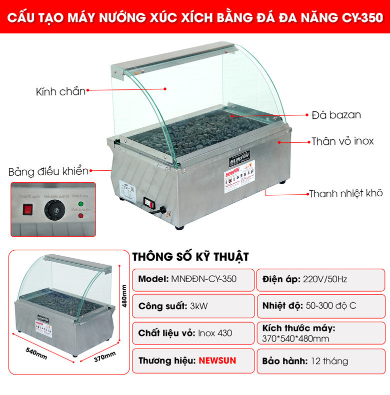 Cấu tạo máy nướng xúc xích bằng đá đa năng CY-350