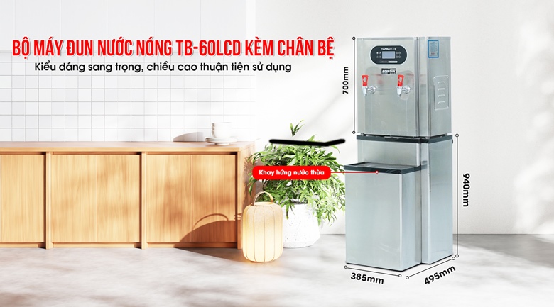 Kiểu dáng máy sang trọng, kèm chân đế cao sử dụng tiện lợi