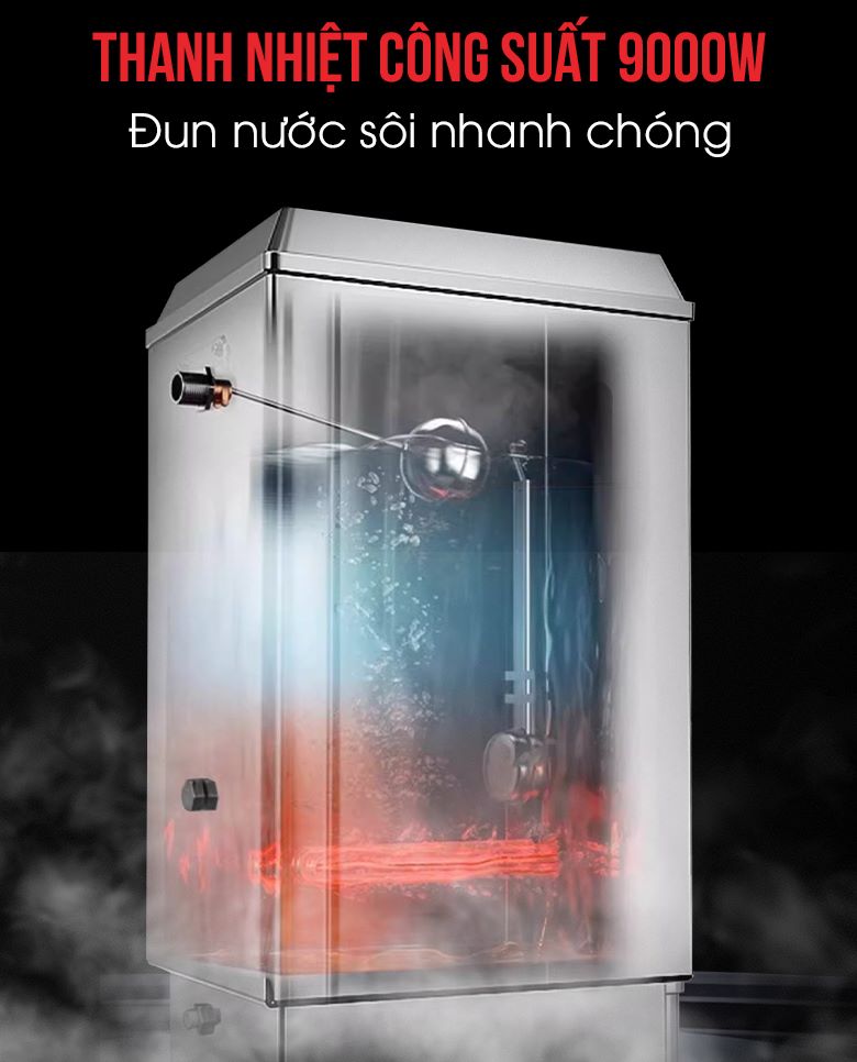 Thanh nhiệt với công suất lớn lên tới 9000W, đun sôi nước nhanh chóng