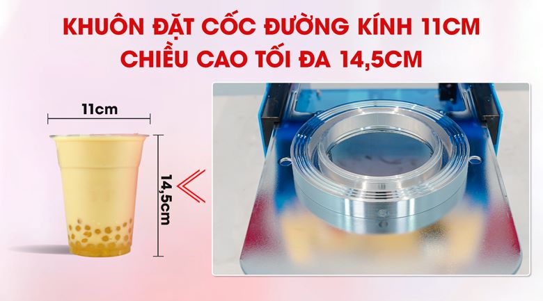 Khuôn đặt cốc với đường kính là 11cm và chiều cao tối đa là 14,5cm