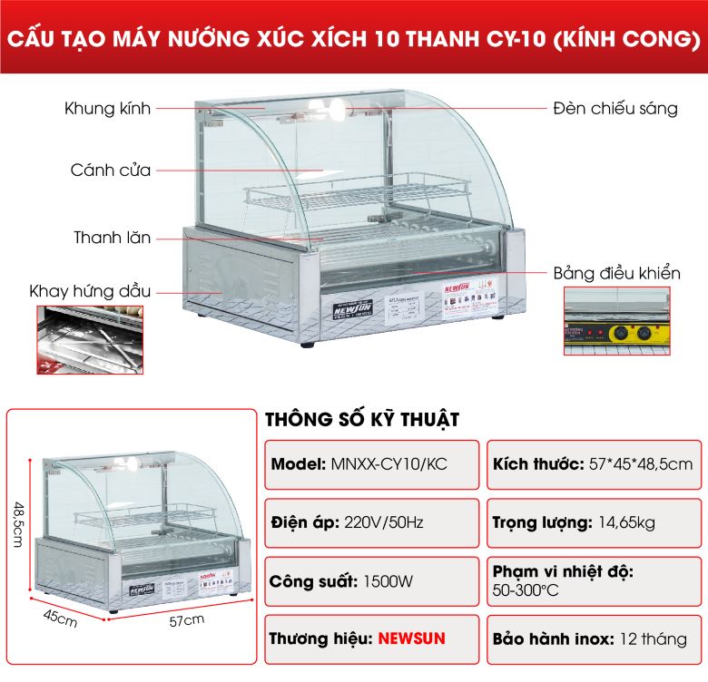 Cấu tạo máy nướng xúc xích 10 thanh CY-10