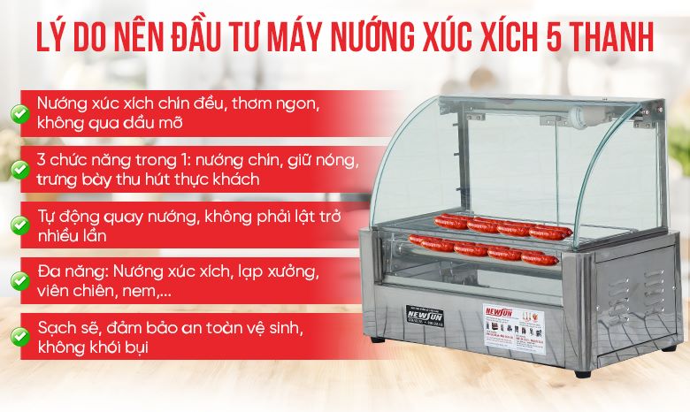 Lý do nên đầu tư máy nướng xúc xích 5 thanh