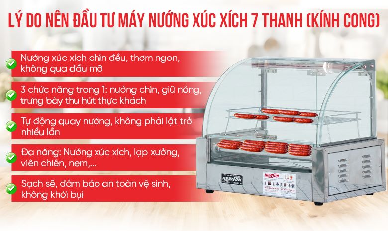 Lợi ích khi sử dụng máy nướng xúc xích 7 thanh kính cong