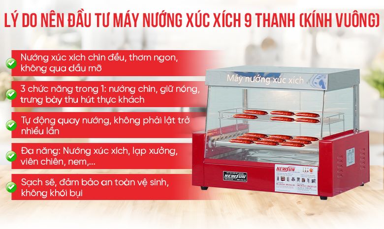 Lý do nên đầu tư máy nướng xúc xích 9 thanh (kính vuông)