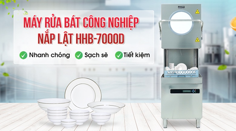 Máy rửa bát nắp lật HHB-7000D (ô kính tròn)