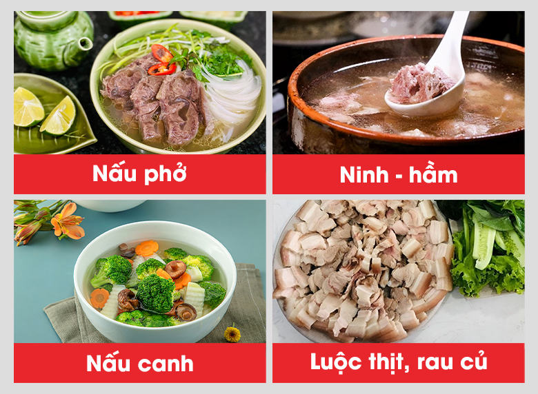 Nồi nấu phở điện từ có thể dùng để nấu phở, ninh hầm xương, nấu canh,....