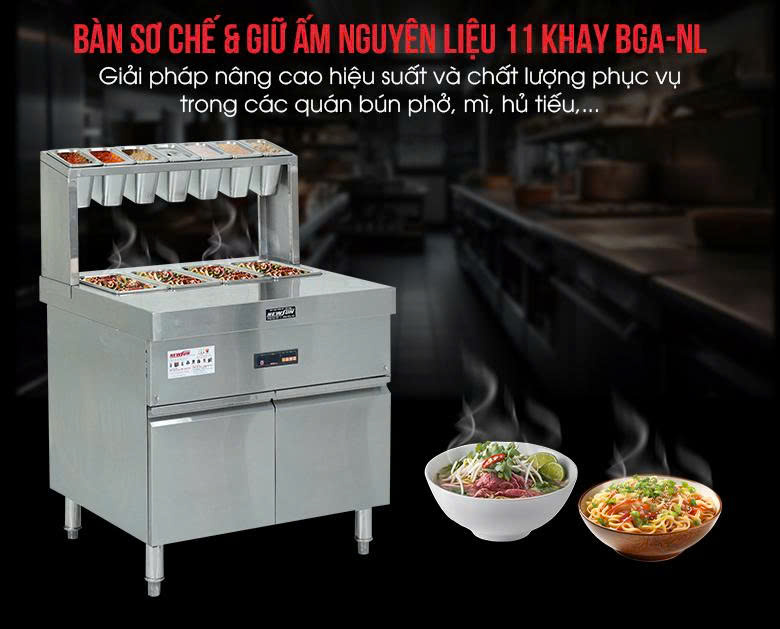 Bàn sơ chế và giữ ấm nguyên liệu BGA-NL Bàn sơ chế và giữ ấm nguyên liệu BGA-NL
