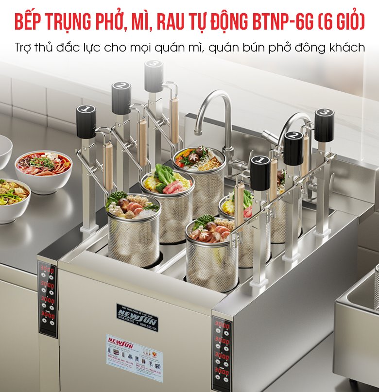 Bếp trụng phở, mì, rau tự động BTNP-6G (6 giỏ)