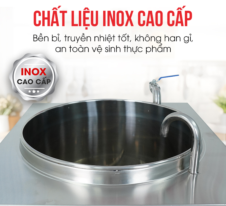 Chất liệu inox cao cấp, bền bỉ, an toàn vệ sinh thực phẩm