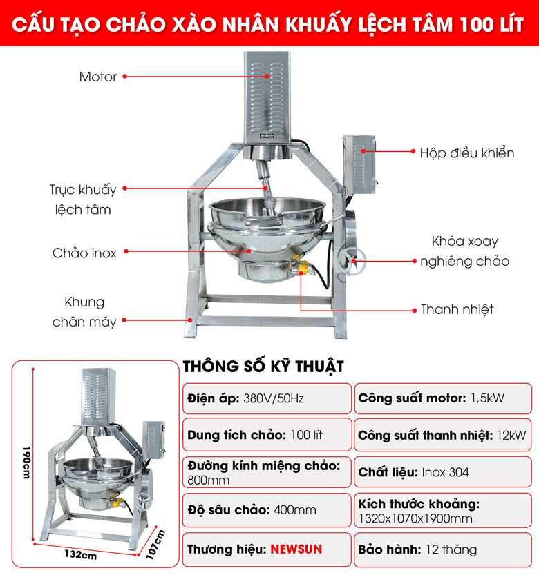 Cấu tạo chảo xào nhân 100 lít đa năng