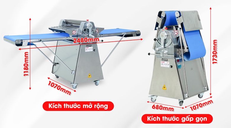 Thiết kế máy có thể gấp gọn linh hoạt, tiết kiệm diện tích và giữ vệ sinh cho băng tải