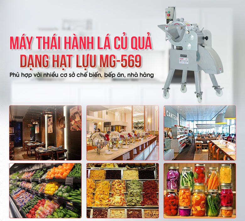 Máy thái hành lá củ quả dạng hạt lựu MG-569 phù hợp với nhiều cơ sở chế biến