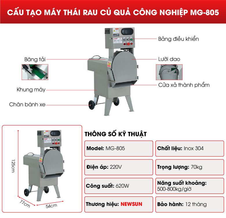 Cấu tạo máy thái rau củ quả công nghiệp MG-805