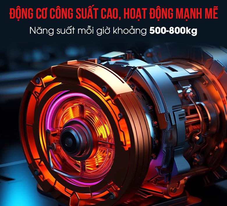 Động cơ công suất cao cho sản lượng 500-800kg mỗi giờ