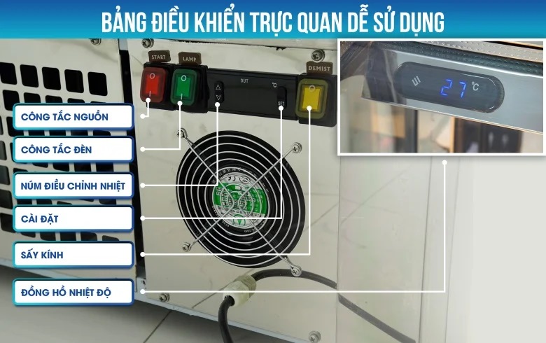 Bảng điều khiển tủ bánh kem 2 tầng 90cm kính cong QR530A