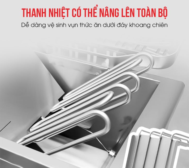 Thanh nhiệt có thể năng lên toàn bộ, dễ dàng vệ sinh vụn thức ăn thừa dưới đáy