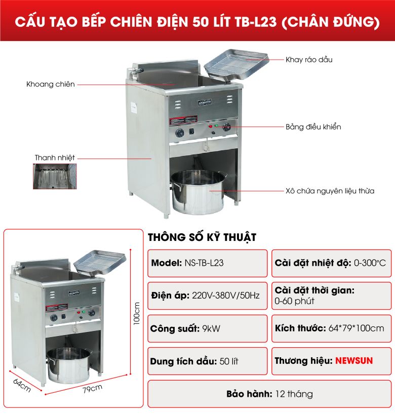 Cấu tạo của bếp chiên điện 50 lít TB-L23