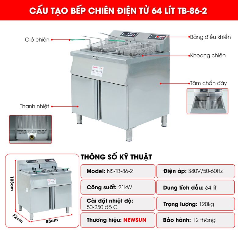 Cấu tạo bếp chiên điện tử 64 lít TB-86-2