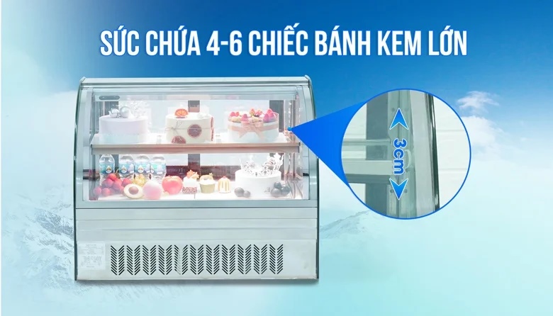 Tủ 2 tầng 90cm kính cong để bàn DG-TY900 chứa được 4-6 chiếc bánh kem cỡ lớn