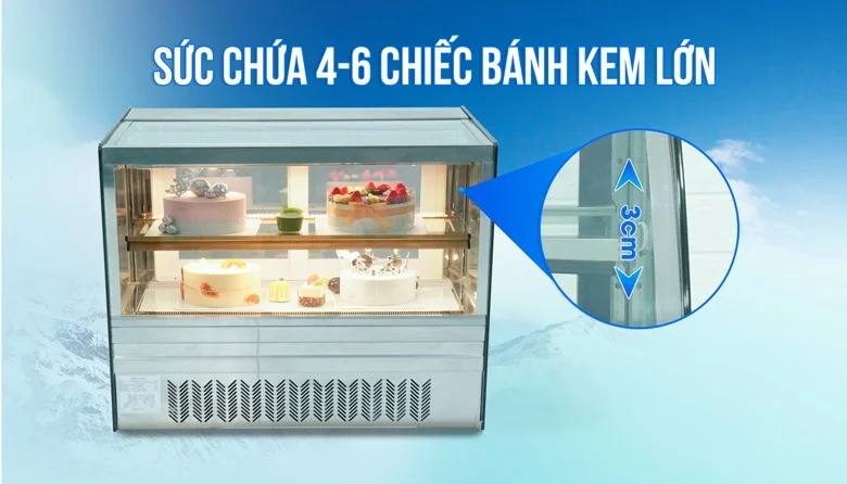 Tủ 2 tầng 90cm kính vuông để bàn DG-TZ900 chứa được 4-6 chiếc bánh kem cỡ lớn