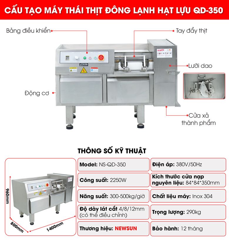 Cấu tạo máy thái thịt đông lạnh hạt lựu QD-350