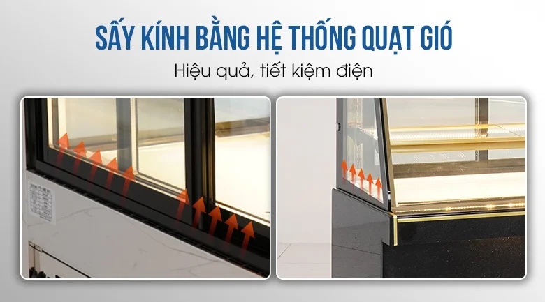 Hệ thống sấy gió ở cửa kính mặt sau và 2 bên hông tủ