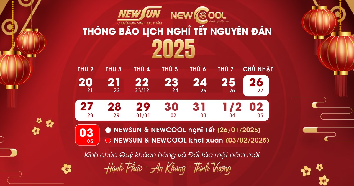 NEWSUN thông báo lịch nghỉ Tết Nguyên đán Ất Tỵ 2025