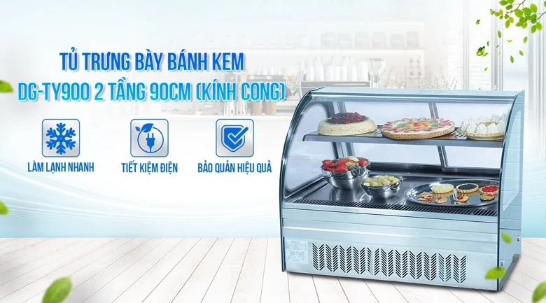 Tủ bánh kem 2 tầng 90cm kính cong để bàn DG-TY900: Sự lựa chọn hoàn hảo cho không gian trưng bày hiện đại