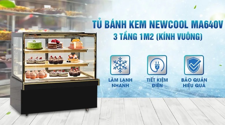 Tủ bánh kem 3 tầng 1m2 kính vuông MA640V NEWCOOL