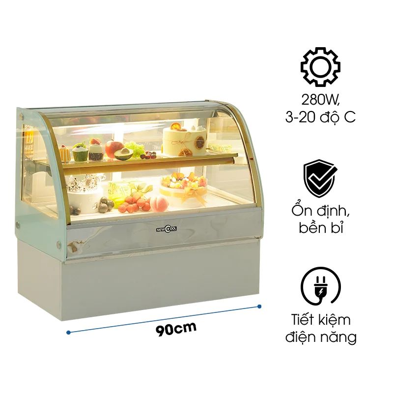 Tủ bánh kem để bàn 2 tầng 90cm kính cong S-430A