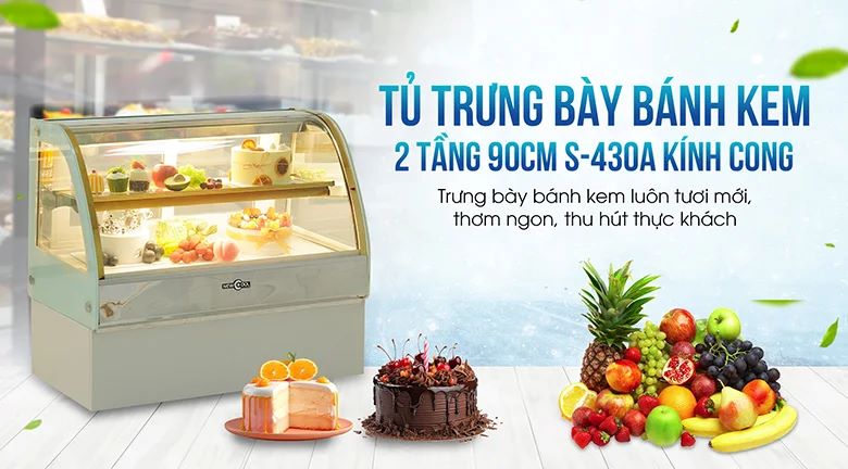 Tủ bánh kem 2 tầng 90cm S-430A (kính cong)