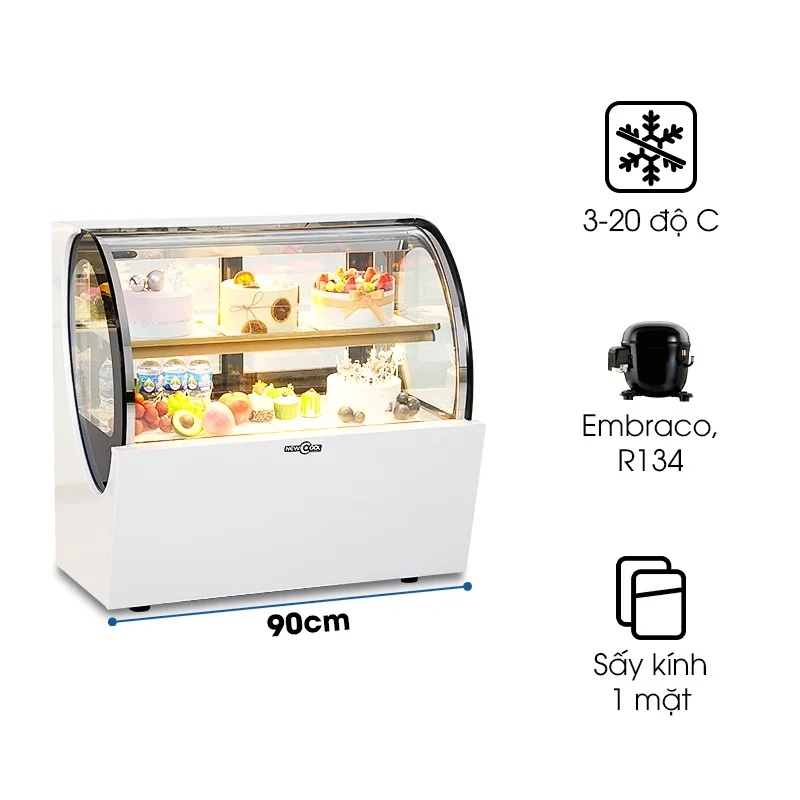 Tủ bánh kem 2 tầng 90cm kính cong để bàn QR530A