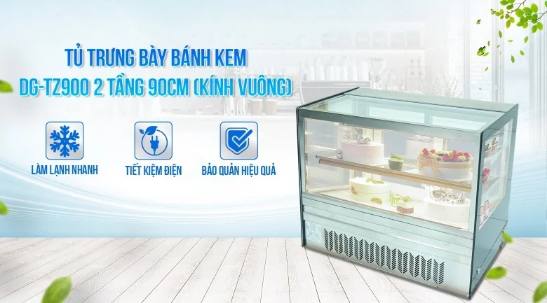 Tủ bánh kem 2 tầng 90cm kính vuông để bàn DG-TZ900: Sự lựa chọn hoàn hảo cho không gian trưng bày hiện đại