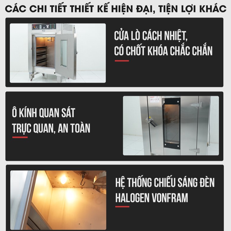 Các chi tiết thiết kế khác của lò quay gà vịt công nghiệp dùng gas KN-E1212