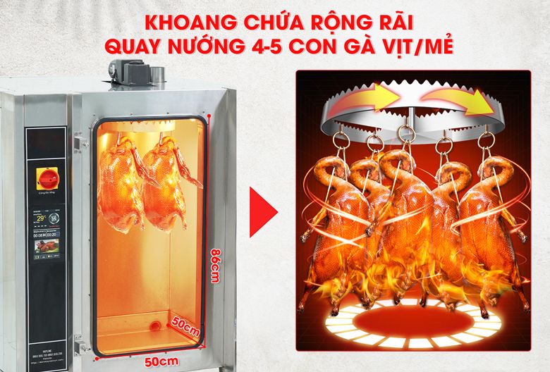 Mỗi mẻ có thể quay nướng khoảng 4-5 con gà vịt