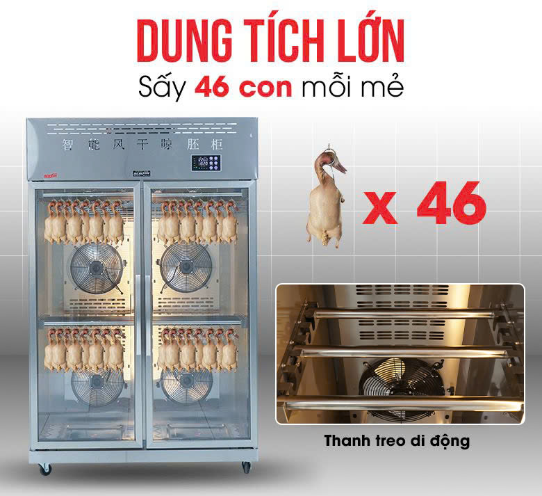 Dung tích lớn, sấy được 46 con mỗi mẻ