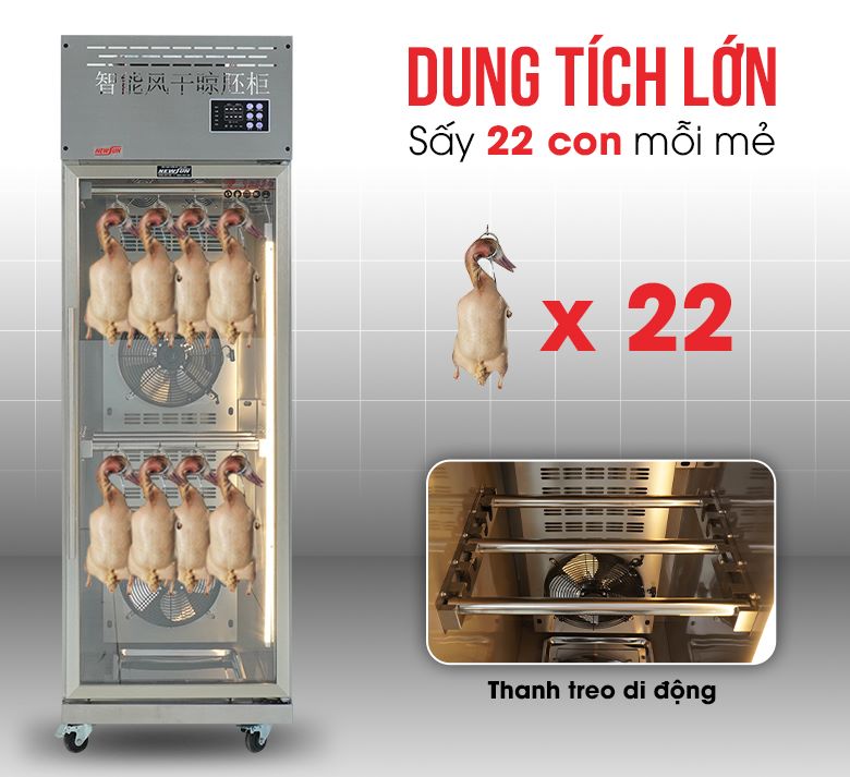 Dung tích lớn, sấy 22 con mỗi mẻ