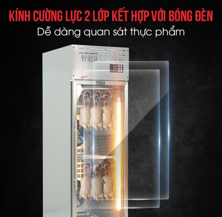 Kính cường lực 2 lớp kết hợp với bóng đèn giúp dễ dàng quan sát