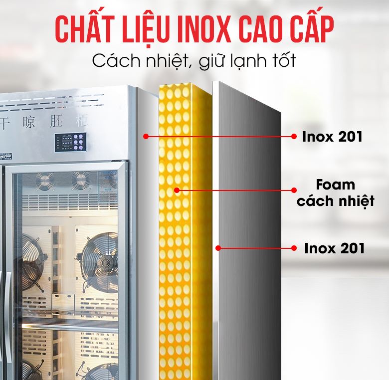 Chất liệu inox cao cấp kết hợp với lớp foam cách nhiệt tốt