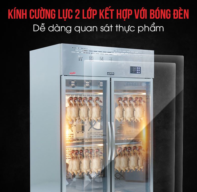 Kính cường lực 2 lớp kết hợp với bóng đèn giúp bạn dễ dàng quan sát thực phẩm