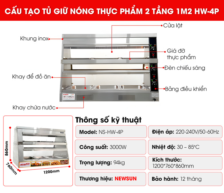 Cấu tạo tủ giữ nóng thực phẩm HW-4P