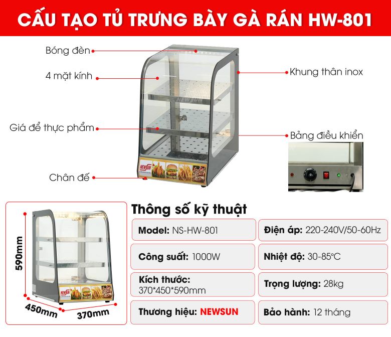 Cấu tạo tủ trưng bày gà rán HW-801
