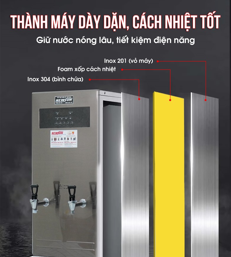 Thành máy cách nhiệt giữ nước nóng lâu, tiết kiệm điện năng Thành máy cách nhiệt giữ nước nóng lâu, tiết kiệm điện năng
