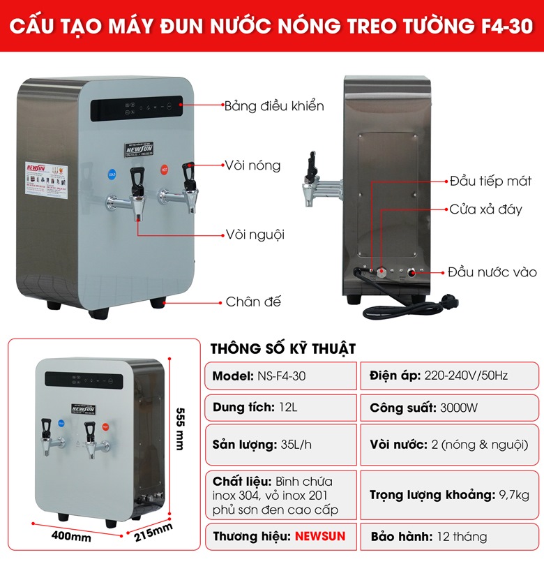 Cấu tạo máy đun nước nóng treo tường F4-30 Cấu tạo máy đun nước nóng treo tường F4-30