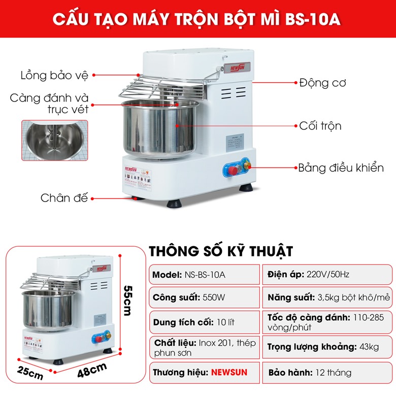 Cấu tạo chi tiết máy trộn bột mì BS-10A Cấu tạo chi tiết máy trộn bột mì BS-10A