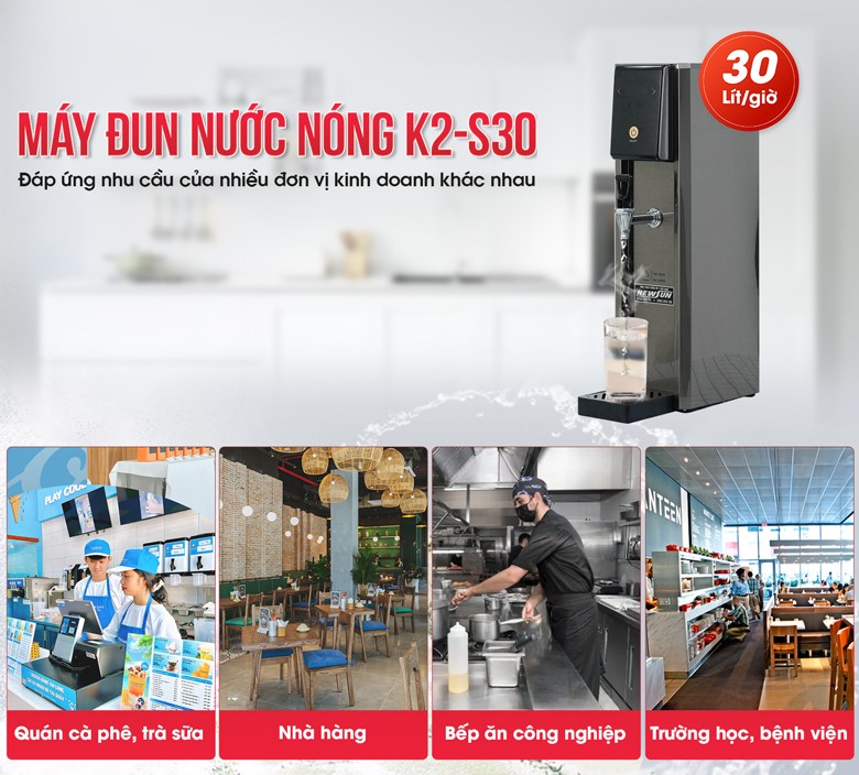 Máy đun nước nóng K2-S30 được ưa chuộng trong nhiều cửa hàng, quán cà phê, trà sữa,….