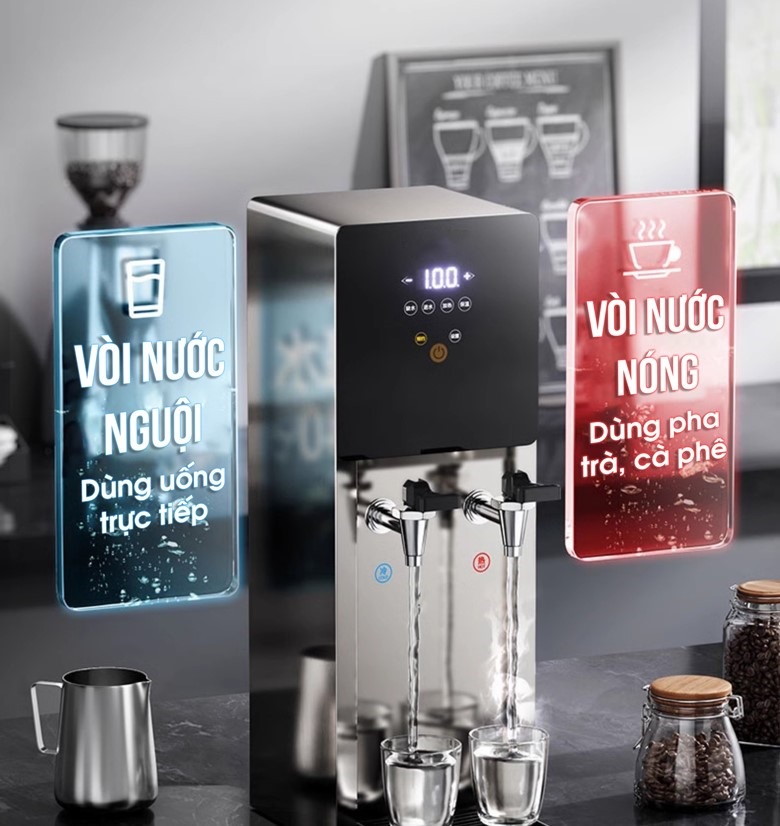 Trang bị 1 vòi nước nóng và 1 vòi nước nguội tiện lợi Trang bị 1 vòi nước nóng và 1 vòi nước nguội tiện lợi