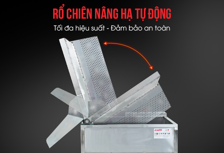 Lấy thành phẩm dễ dàng với chức năng nâng hạ tự động giỏ chiên Lấy thành phẩm dễ dàng với chức năng nâng hạ tự động giỏ chiên